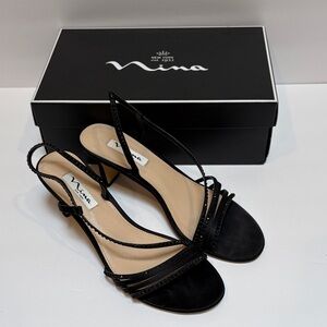 Nina Black Strappy Slingback Heels with Subtle Embellishment, Size 8.5